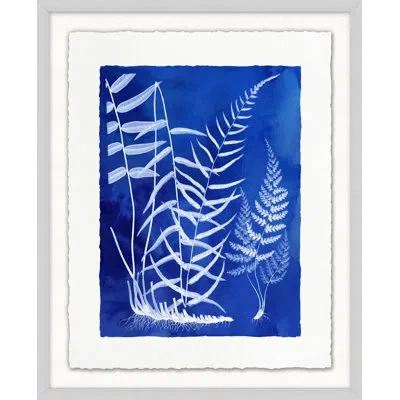 Wendover Art Group Fern Inspiration Indigo 12 By Lillian August - Picture Frame Painting On Paper In Blue;white