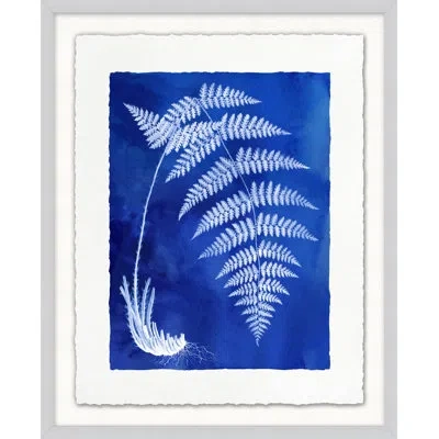Wendover Art Group Fern Inspiration Indigo 8 By Lillian August - Picture Frame Painting On Paper In Blue;white
