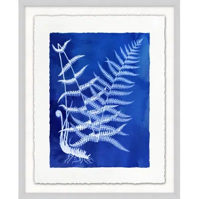 Wendover Art Group Fern Inspiration Indigo 9 By Lillian August - Picture Frame Painting On Paper In Blue;white