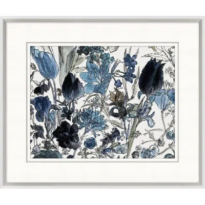 Wendover Art Group Floral Motif Study 2 - Picture Frame Painting On Paper In Blue;white