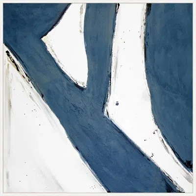 Wendover Art Group Fluid Contract I - Floater Frame Painting On Canvas In Blue