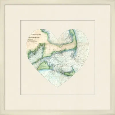 Wendover Art Group Folded Heart Map 1 - Picture Frame Graphic Art On Paper In Blue;green;cream