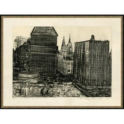 Wendover Art Group From My Studio Building 6 - Picture Frame Painting On Paper In Black;beige