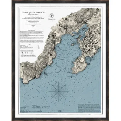 Wendover Art Group Gloucester Harbor Map - Picture Frame Graphic Art In Blue;white;gray
