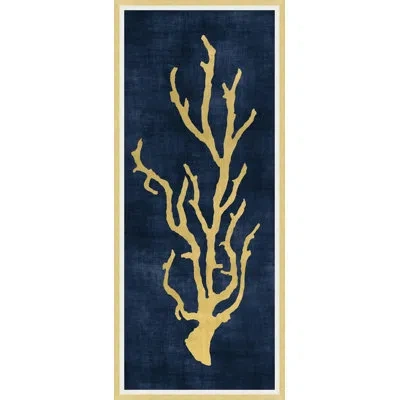 Wendover Art Group Golden Branch Coral 2 - Single Picture Frame Print On Fabric In Navy,gold