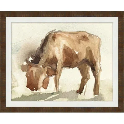 Wendover Art Group Grazing Cattle 1 - Picture Frame Painting On Paper In Brown