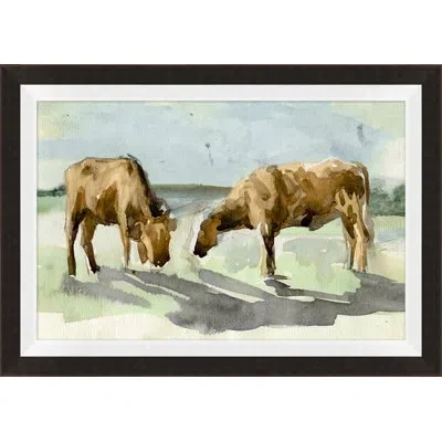 Wendover Art Group Grazing Cattle 2 - Picture Frame Painting On Paper In Brown