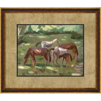 Wendover Art Group Grazing Ponies - Picture Frame Painting On Paper In Green