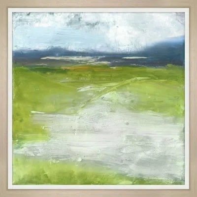Wendover Art Group Green Pastures 1 - Picture Frame Painting On Paper In Blue;white;green