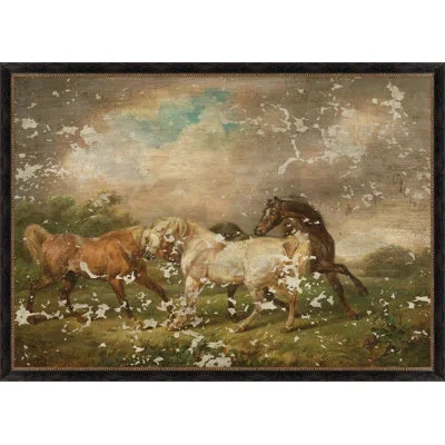 Wendover Art Group Horses Upon The Stormy Sky By Lillian August - Single Picture Frame Painting On Canvas In Brown;green;ivory