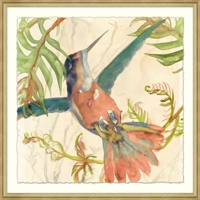 Wendover Art Group Humming Birds Garden 1 - Floater Frame Painting On Paper In Blue;green;red