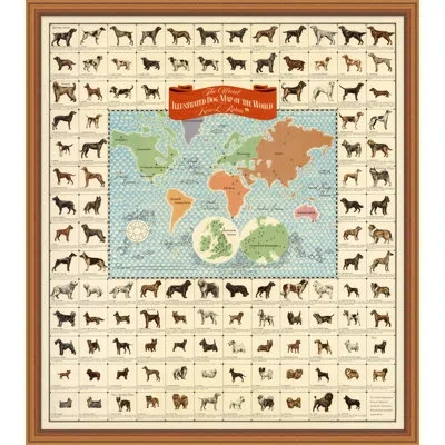 Wendover Art Group Illustrated Dog Map Of The World - Picture Frame Graphic Art On Paper In Blue;beige