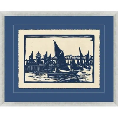 Wendover Art Group Indigo Ships 2 - Picture Frame Painting On Paper In Ivory;navy