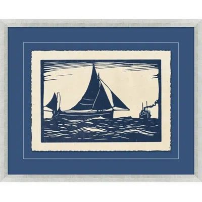 Wendover Art Group Indigo Ships 3 - Picture Frame Painting On Paper In Ivory;navy