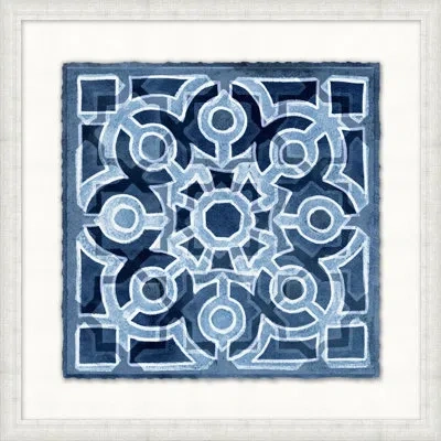 Wendover Art Group Indigo Stained Glass 1 - Picture Frame Painting On Paper In White;indigo