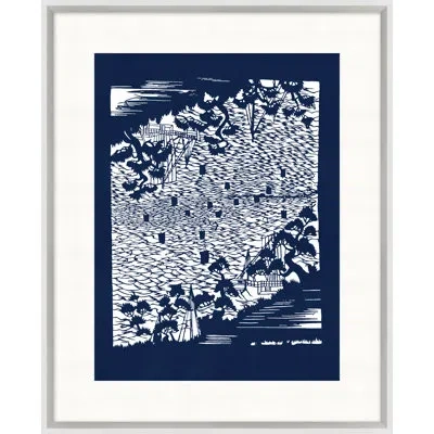 Wendover Art Group Indigo Template Coastal Motif 3 - Picture Frame Painting On Paper In White;indigo