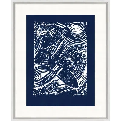 Wendover Art Group Indigo Template Coastal Motif 7 - Picture Frame Painting On Paper In White;indigo