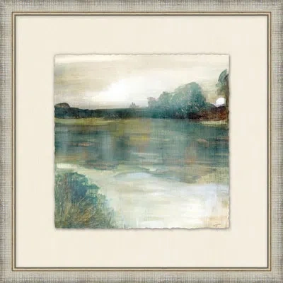 Wendover Art Group Lake View At Dusk 4 - Single Picture Frame Print On Paper In Green,gray,beige