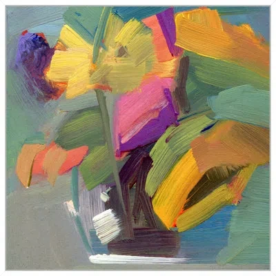 Wendover Art Group Late Summer Blooms 2 By Lillian August - Floater Frame Painting On Canvas In Blue;green;yellow;purple