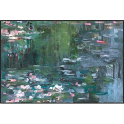 Wendover Art Group Lily Pond Blooms By Lillian August - Floater Frame Painting On Canvas In Blue;green;pink