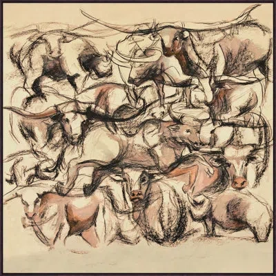 Wendover Art Group Longhorn Stampede In Brown,black,ivory