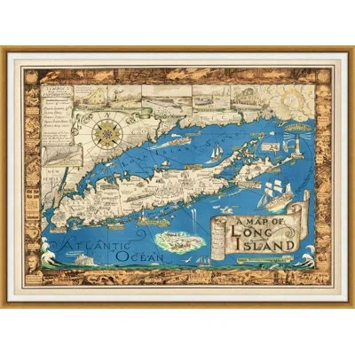 Wendover Art Group Map Of Long Island Sound - Picture Frame Painting On Paper In Blue;beige