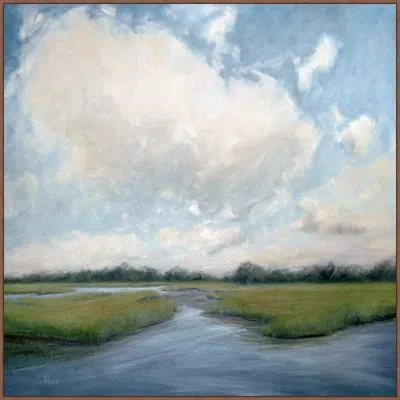 Wendover Art Group Mellow Marsh - Floater Frame Painting On Canvas In Blue;white;green