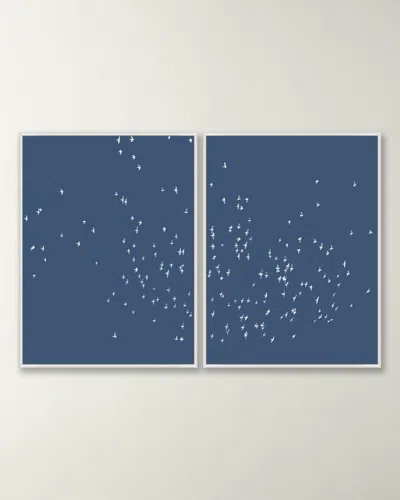 Wendover Art Group Midnight Flock Framed Diptych Giclee In Blue