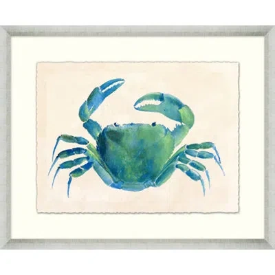 Wendover Art Group Modern Blue Crab 3 - Picture Frame Painting On Paper In Blue;green