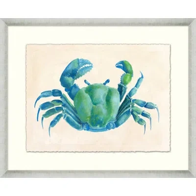 Wendover Art Group Modern Blue Crab 4 - Picture Frame Painting On Paper In Blue;green