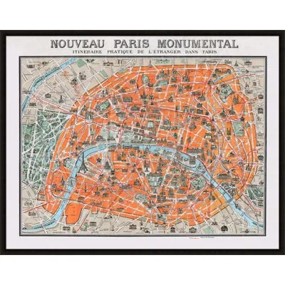 Wendover Art Group Monumental Map Of Paris By Lillian August - Picture Frame Graphic Art On Paper In Blue;gray;orange