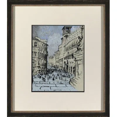 Wendover Art Group Municiple Study Ii - Picture Frame Painting On Paper In Blue;beige