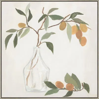 Wendover Art Group Muted Fruit Vase 3 - Floater Frame Print On Canvas In Brown,green,ivory
