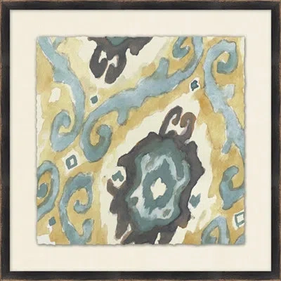 Wendover Art Group Neutral Ikat Study 1 - Picture Frame Painting On Paper In Blue;gray;yellow