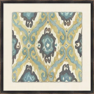 Wendover Art Group Neutral Ikat Study 2 - Picture Frame Painting On Paper In Blue;brown;white