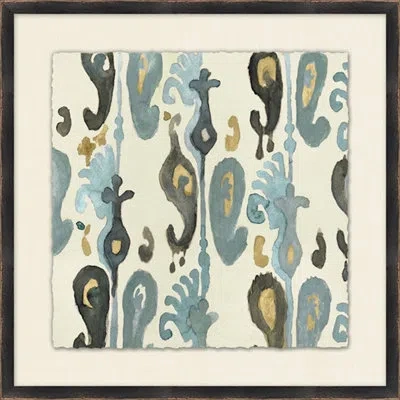 Wendover Art Group Neutral Ikat Study 6 - Picture Frame Painting On Paper In Blue;green;yellow