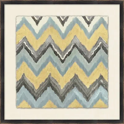 Wendover Art Group Neutral Ikat Study 9 - Picture Frame Painting Print On Paper In Blue;green;yellow