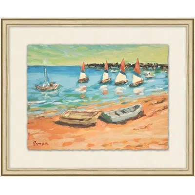 Wendover Art Group Ocean Inlet 4 - Floater Frame Painting On Paper In Blue;white;orange