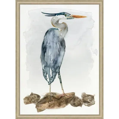 Wendover Art Group Oversized Heron Study 1 - Picture Frame Painting Print In Blue;white