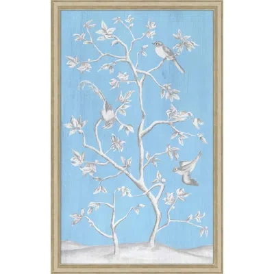 Wendover Art Group Parlor Birds 2 - Picture Frame Painting In Blue;light Gray