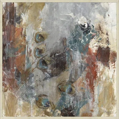 Wendover Art Group Peacock Feathers - Picture Frame Painting On Canvas In Blue;gray;red