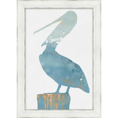 Wendover Art Group Pelican Relief 1 - Picture Frame Painting On Paper In Blue;white;gold