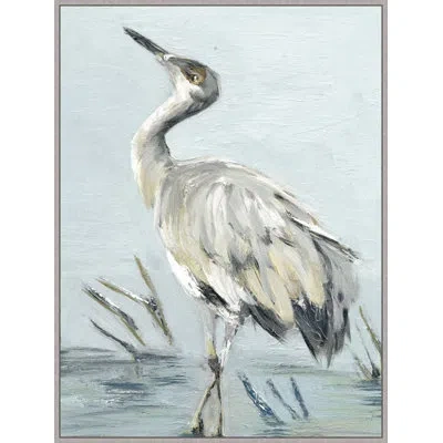 Wendover Art Group Perched Heron 1 - Floater Frame Print On Canvas In Light Blue,ivory,gray,white