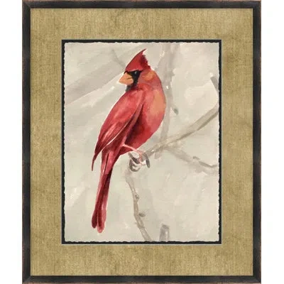 Wendover Art Group Perching Cardinal 2 - Picture Frame Painting On Paper In Gray;red