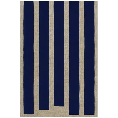 Wendover Art Group Pulled Lines 2 By Thom Filicia - Floater Frame Painting On Farbic In Blue;brown