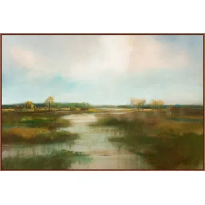 Wendover Art Group Quiet Canal Moments - Floater Frame Painting On Canvas In Blue;brown;green;pink