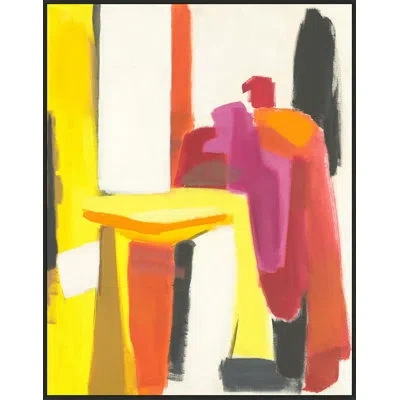 Wendover Art Group Red Block Structure No. 2 By Christopher Kennedy - Floater Frame Painting On Canvas In Red;yellow;pink