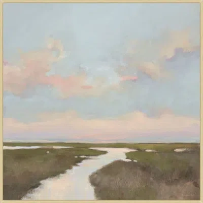 Wendover Art Group Reflected Sunset - Floater Frame Print On Canvas In Blue,pink,green