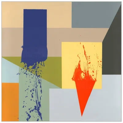 Wendover Art Group Reverberation Block 2 By Thom Filicia - Floater Frame Painting On Canvas In Blue;gray;beige