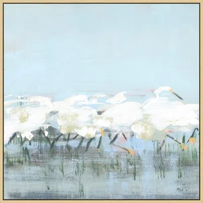 Wendover Art Group Rushing Birds - Floater Frame Print On Canvas In Blue;white